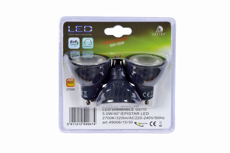 Lucide MR16 - LED žiarovka - Ø 5 cm - LED Rozm. - GU10 - 3x5W 3000K - Čierna